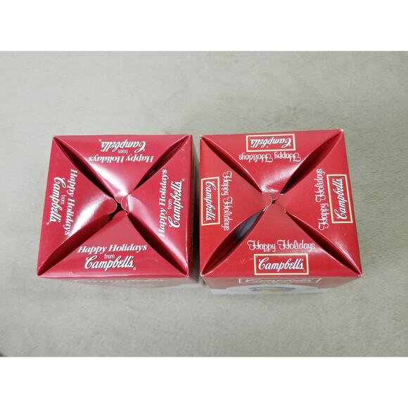 Campbell Ornament Soup Red 2001 A Good Night Mm Mm Good White 2004 x2 Vintage - Picture 11 of 13